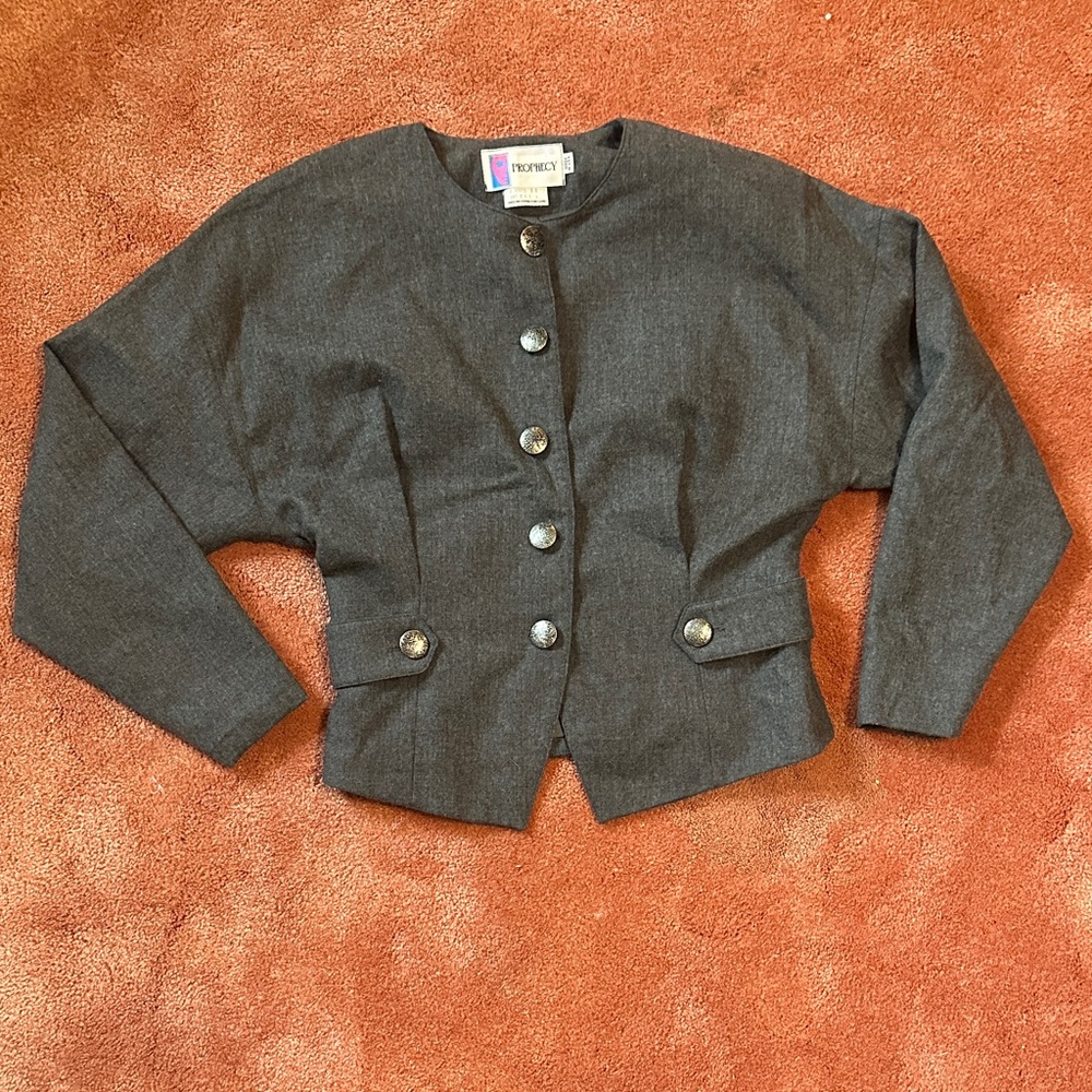 Charcoal Button-Up Jacket with Silver Accents
